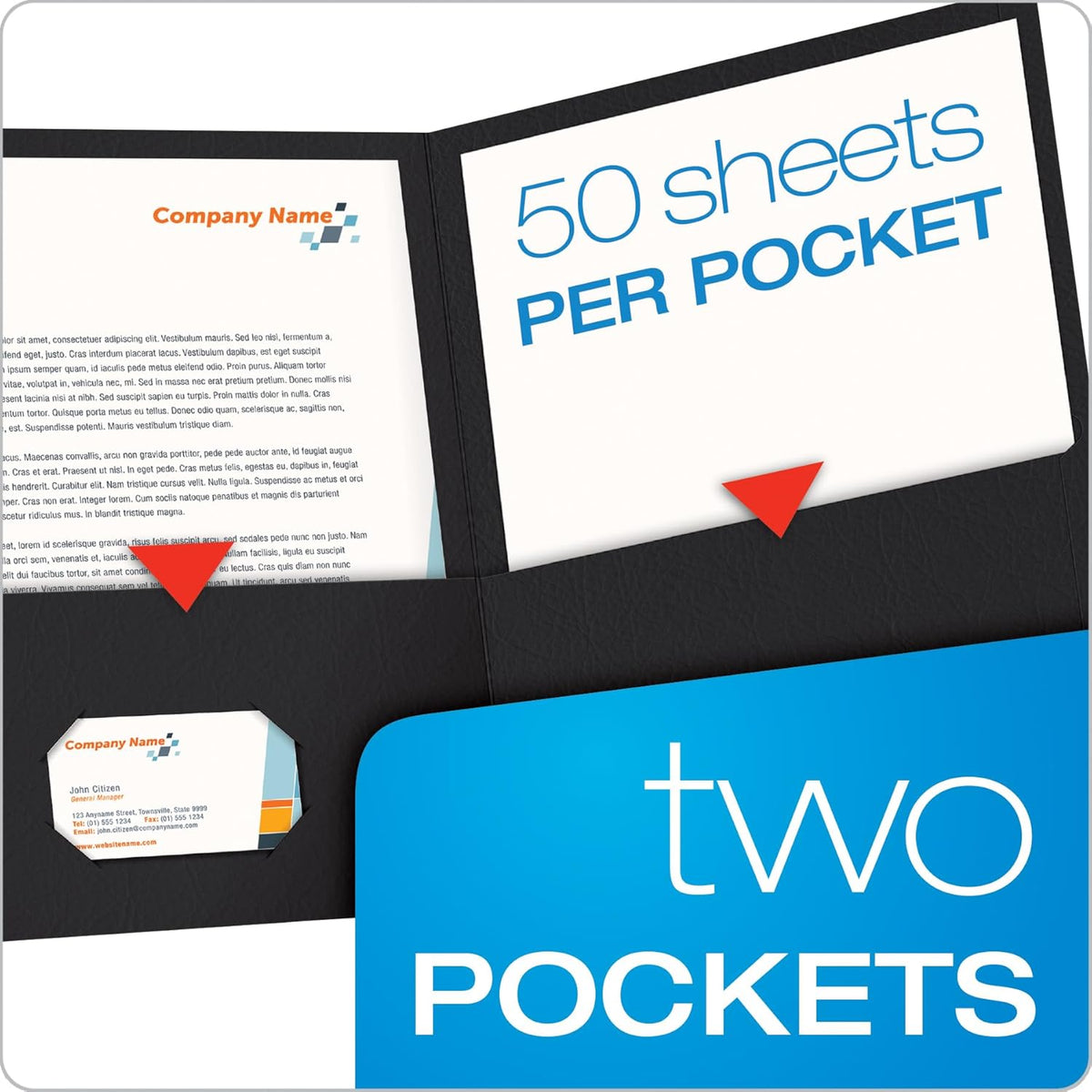 Black Twin-Pocket Letter Folders, Textured Paper, 100-Sheet Capacity, Box of 25 - photo 3