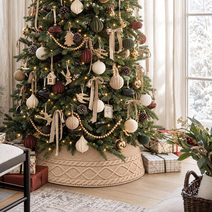 Christmas Tree Knitted Collar Skirt Beige for Holiday Home Party Decoration