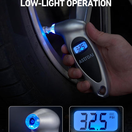 AstroAI Digital Tire Pressure Gauge 0-150PSI Calibrated to ANSI B40.7 +/-1PSI, Accurate in 0.1 Increments, 4 Units for Car Truck Bicycle with Backlight LCD, Silver