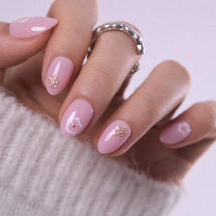 Extra Short Almond Press On Nails, Blush Veil Nude Pink, Soft Gel