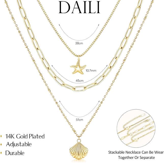 Shell Necklace for Women with Starfish Seashell Pendant Charm