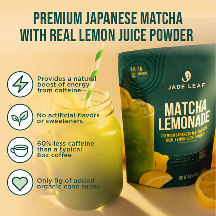 Jade Leaf Matcha Lemonade Drink Mix - Premium Japanese Ceremonial Grade Matcha Green Tea Powder, Organic Cane Sugar - Refreshing Café Style Matcha Lemonade Powder, 5.8 Ounce / 165g (Pack of 1)