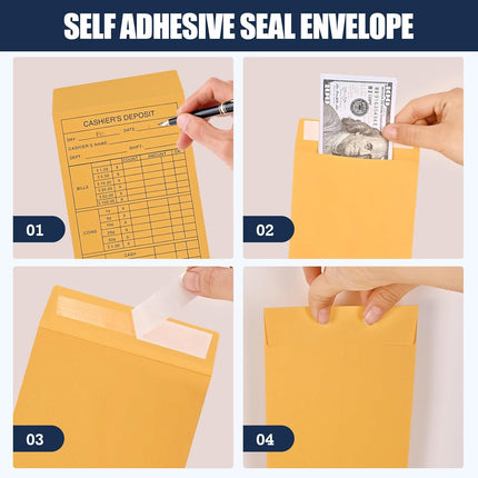 SourcetoHome 1000-Count Cash Deposit Envelopes, #11 Self-Sealing, 28lb Brown Kraft Paper Cash Envelopes for Small Businesses, Retailers, Restaurants - General - detail view 3