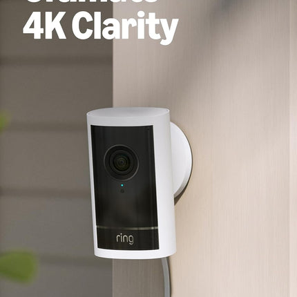 Ring Outdoor Cam Pro, Plug-In (newest model), Home or business security, Retinal 4K with wide-angle video, 10x Enhanced Zoom, and Low-Light Sight, White