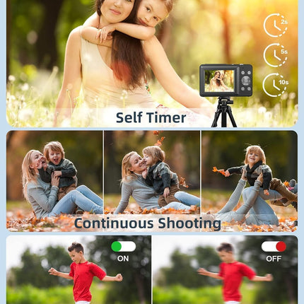 Digital Camera, FHD 1080P Digital Point and Shoot Camera with 16X Zoom Anti Shake, 32GB Card, Compact Small Camera for Boys Girls Kids, Black