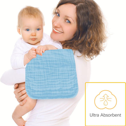 Lovely Care 12 Pack Muslin Burp Cloths 100% Cotton Muslin Cloths Large 20''x10'' Extra Soft and Absorbent Baby Burping Cloth - Aqua