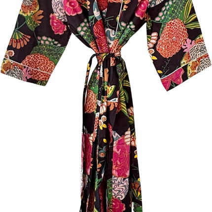 Robe Kimono Style Bathrobe, Long Dressing Gown, Free Size, Lightweight 3/4 Sleeves beach cover ups