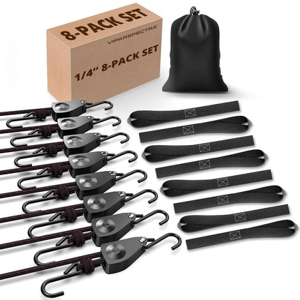Ratchet Tie Down Straps, 1/4" Adjustable Rope Hangers 4 Pack, 12FT Tie-Down