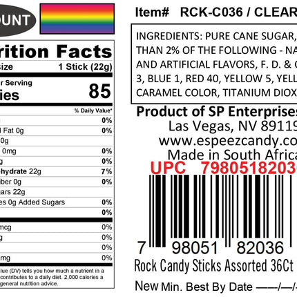 36 Extra Large Assorted Rock Candy Sticks: Espeez - Candy Party Favors - for Birthdays, Weddings, Receptions, Bridal, Baby Showers - Rock Bulk