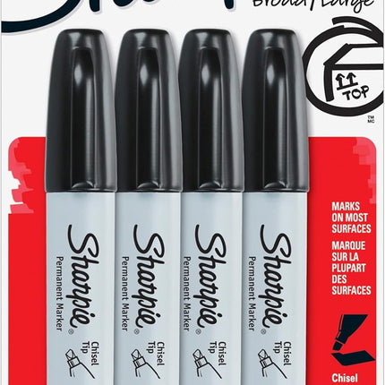 Sharpie Permanent Markers Chisel Tip Black 4 Count