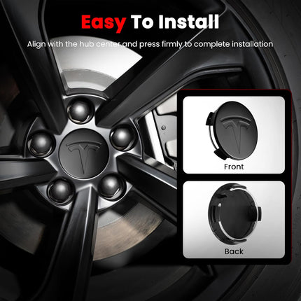4 Pack Car Wheel Center Hub Cap Kit with 22 Lug Nut Covers, 2.2 in (56mm) Wheel Rim Covers Center Hubcaps with Emblem for Model 3 / Y, Matt Black Gray & Silver Exterior Decoration for Tesla