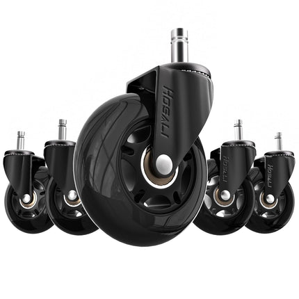HOSALI Office Chair Wheels Replacement, Rubber Chairs Casters for Hardwood & Carpet Floors, 3 Inch Computer Desk Caster Wheel Set of 5, Black