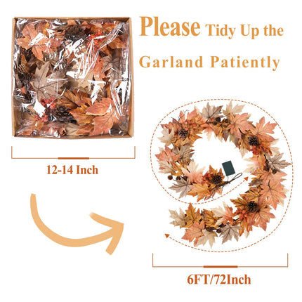 6 FT Lighted Fall Garland with Lights Autumn Automatic ON/Off Timer