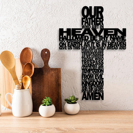 Metal Cross Wall Decor - Rustic Farmhouse Decor Black Prayer Text Cross Wall Art Home Decor for Living Room, Bathroom, Bedroom, Dining Room, Office, Church (Black)