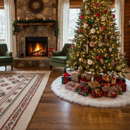 48 Inch White Faux Fur Christmas Tree Skirt, Plush Tree Base Cover for Holiday Party and Home Christmas Decor
