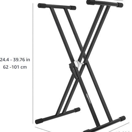 Amazon Basics Sturdy Keyboard and Piano Stand, Heavy-Duty Adjustable Height, X-Shape Design, Durable, Black, 27.5 to 38.2 inches
