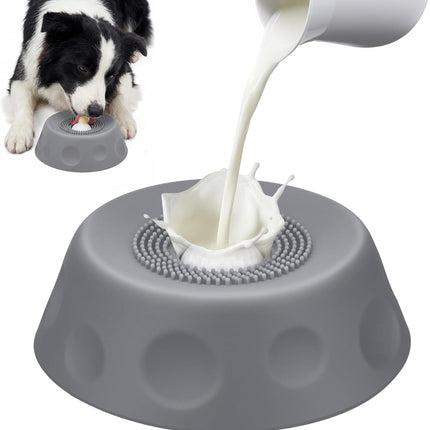 Homgaty Slow Feeder Dog Bowls for Liquid Treat, Dog Lick Bowl for Anxiety Relief & Fast Eaters, Anti-Slip Ball-in Bone Broth, 5/6 Cup Pup Lick Toy for Peanut Butter Large Medium Small Pet Cats Gray