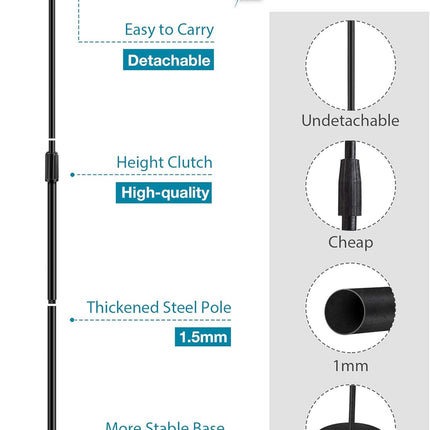 Mic Stand, Microphone Stand Floor Detachable Boom Mic Arm Stands with Weighted Round Base, Height Adjustable from 34" to 60" for Blue Yeti HyperX QuadCast Shure SM58 Samson Q2U Fifine K669B
