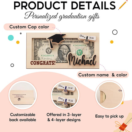 2026 Personalized Graduation Money Holder with Name and Year, Personalized Graduation Gifts, Graduations Party Supplies (Style 1)