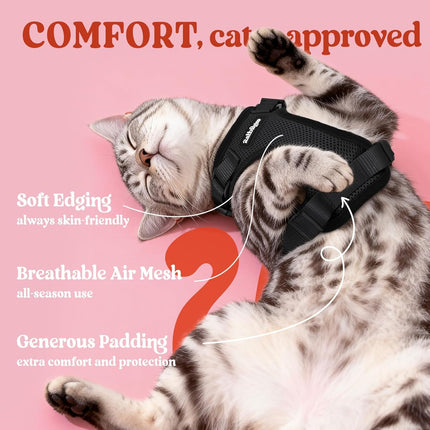 rabbitgoo Cat Harness and Leash for Walking, Escape Proof Soft Adjustable Vest Harnesses for Cats, Easy Control Breathable Reflective Strips Jacket, Black, XXS