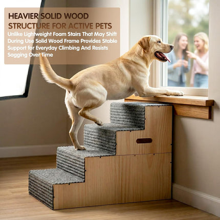 Wooden Dog Stairs for Small Large Dogs,Dog Steps for Couch Bed 18" H,Pet Stairs with Soft Carpeted Steps, Pet Steps for Cats Puppy Doggy Senior Pets up to 100 LBS
