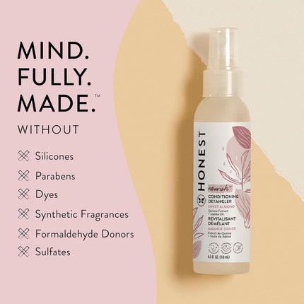 The Honest Company Conditioning Hair Detangler Leave-in Conditioner and Fortifying Spray, Tear Free, Cruelty-Free, Hypoallergenic, Almond Nourishing, 4 fl oz