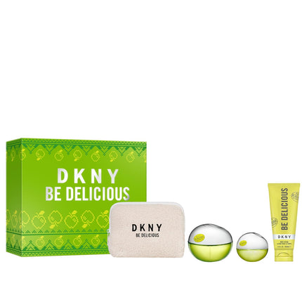 DKNY Be Delicious by Donna Karan for Women - 4 Pc Gift Set 3.4oz EDP Spray, 0.5oz EDP Spray, 3.4oz Body Lotion, Pouch
