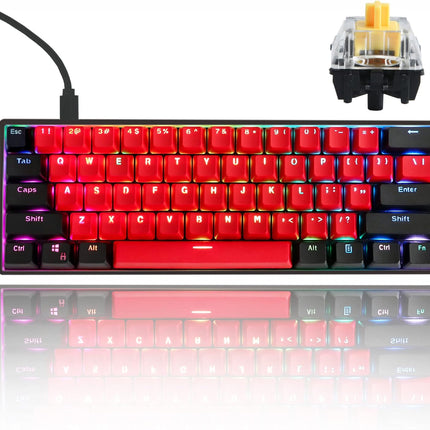 GTSP Gk61 SK61 60% Mechanical Keyboard, Custom Hot Swappable 60 Percent Gaming Keyboard with RGB Backlit, NKRO, Water-Resistant, Type-C Cable for Win/PC/Mac (Gateron Optical Yellow, Milan)