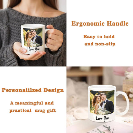 Elemtansy Custom Coffee Mug for Men Women, Personalized 11oz Ceramic Mug with Photo Text & Birth Flower,Customized Valentines Day Gifts for Him Her(1 Photo)