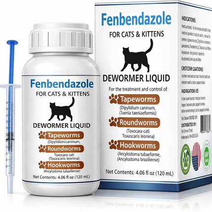 Cat Dewormer for Cats – Fenbendazole Liquid Broad Spectrum Wormer for Tapeworms, Roundworms & Hookworms, 120 mL (4.2 fl oz)