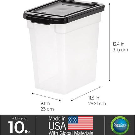 IRIS USA Airtight Dog Food Storage Container, WeatherPro, Up to 10 lbs, for Dog Cat Bird and Other Pet Food Storage Bin, Keep Fresh, Translucent Body, Made in USA, Clear/Black