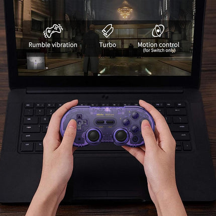 AKNES 8Bitdo SN30 Pro Wireless Bluetooth Controller, Hall Effect Joystick, with Rumble Vibration USB-C Cable Gamepad Compatible with Switch/Switch 2,Windows, Mac OS, Android, Steam - Crystal Purple