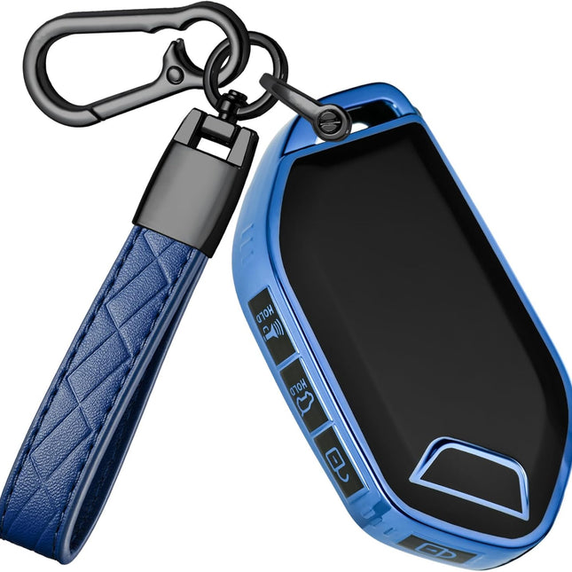 Blue TPU 5-Button Smart Key Fob Cover with Keychain