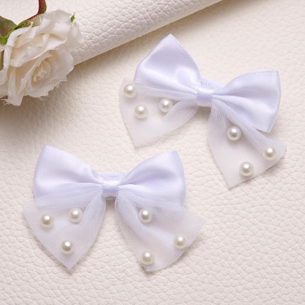 Flower Girl Pearl Hair Clip - 2 Pack Lace Bow Tulle Toddler Hair Clips from Bride, Wedding Hairs Accessories for Niece Granddaughter Baby Girls, Elegant Flower Girl Hair Jewelry for Bridesmaid Party