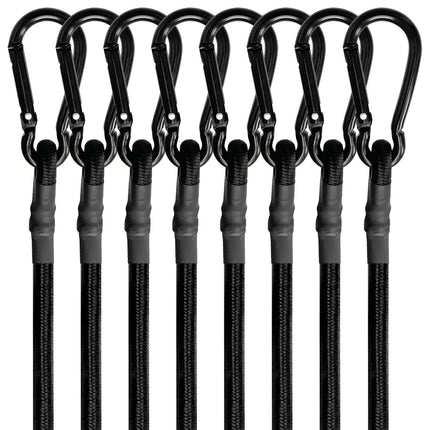 Bungee Cords with Carabiner Hooks Heavy Duty, Outdoor Black Bungee Straps, Strong Industrial Grade Elastic Bungee Rope for Securing Tarps, Luggage, Tents，Bikes, 12in + 24in + 48in，8pcs