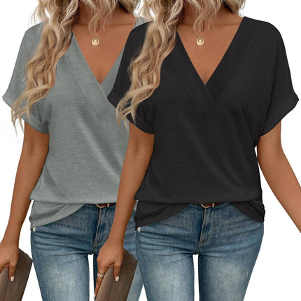 2PCS T Shirts Short Sleeve V Neck Tees Womens Tops Fashion Beach Vacation Clothes 2026 Casual Summer Spring Outfits