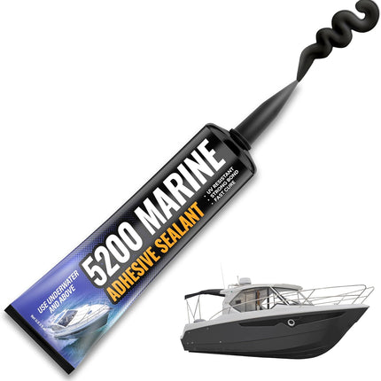 FORTIVO [Black] 5200 Marine Sealant - Fast Cure, High Bond Strength, UV Resistant Underwater 5200 Fast Cure, Marine Adhesive Sealant for Boats, Hulls, Decks, & RVs Marine Caulk Black 3oz