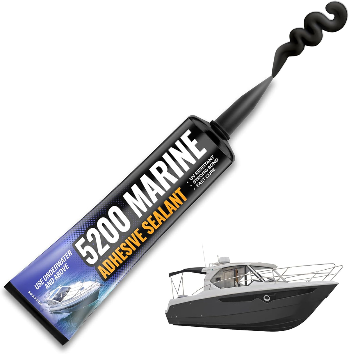 Black 5200 Fast Cure Marine Adhesive Sealant, 3 oz