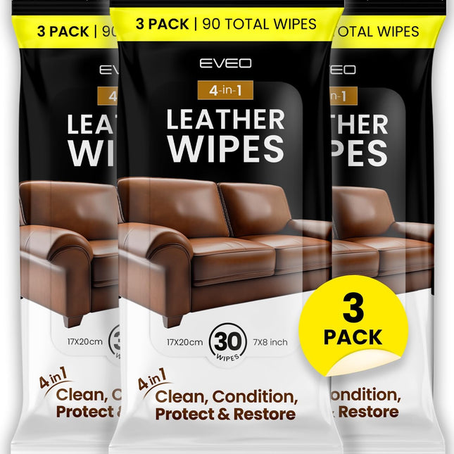 Leather Cleaner Wipes 4-in-1 Cleaner and Conditioner, 3 Pack (90 Total)
