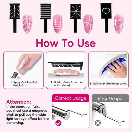 10-Piece Cat Eye Nail Magnet Set in Rose Gold
