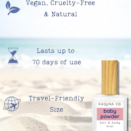 Kailuna Co. Baby Powder Natural Hair & Body Mist Spray, Pure Essential and Fragrance Oils, Alcohol-Free, Handmade in California, 0.5Fl Oz