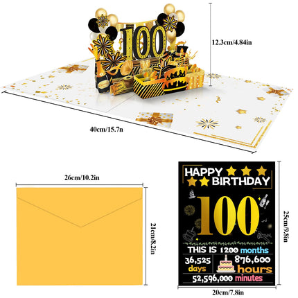 Joycard 100th Birthday Card for Women Men, 3D Pop Up Happy Birthday Gift for Grandpa Grandma, Funny 100 Year Old Birthday Decorations for Mother Dad, Back in 1926 Laser Gold Retro Theme