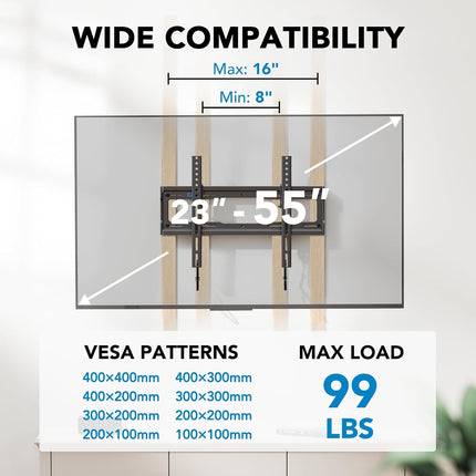 Pipishell Tilt TV Wall Mount Bracket Low Profile for Most 23-55 Inch LED LCD OLED 4K Flat Curved TVs up to 99lbs Max VESA 400x400mm, 8° Tilting for Anti-Glaring, Fits 8-16 inch Wood Stud