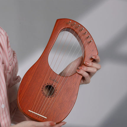 LIEKE 7 String Lyre Harp Instrument with Tuning Wrench,Metal Strings,Bag, Mahogany Body and Bone Saddle,Lyre Harp Kit Gift for Kids Adults Beginner