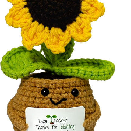 Crochet Sunflower Teacher Gift – Thanks for Planting The Seeds of Knowledge – Handmade Appreciation Gift for Teacher, Mentor, Preschool, Classroom Decor, Back to School, Christmas (S13)