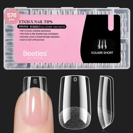 Tips de uñas almendra medianos 576pcs 12 tamaños tips de gel suave pre-grabados