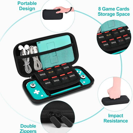 innoAura Switch Lite Case 12-in-1 Accessories Bundle for NS Switch Lite (2019), with Protective Carrying Case, Hand Strap, Screen Protector & Cute Thumb Grips, Black