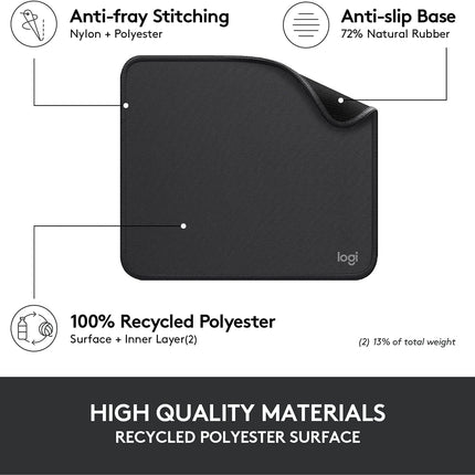 Logitech Mouse Pad - Studio Series, Computer Mouse Mat with Anti-Slip Rubber Base, Easy Gliding, Spill-Resistant Surface, Durable Materials, Portable, in a Fresh Modern Design, Graphite