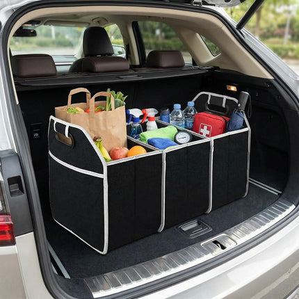 Car Trunk Organizer, Multi-Compartment Trunk Organizer, Foldable and Dividers Collapsible Car Storage Bin, Durable for Vehicle and Home Use, Easy Organization(Black)