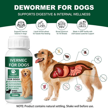 lvermect Dewormer Liquid for Dogs, Broad Spectrum for All Wormer, Pin Worms, Hookworms, Lung Worms, Round Worms